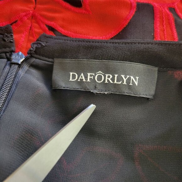 Daforlyn 100% Silk Mini Dress Size XS Black Red Floral Applique Semi Sheer Artsy - Picture 9 of 11